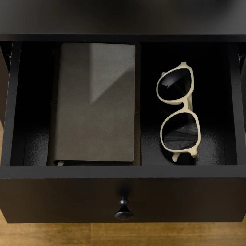 Side Table Set of 2, End Tables with Drawer and Bottom Shelf, 2-tier Nightstand for Bedroom, Living Room, Black