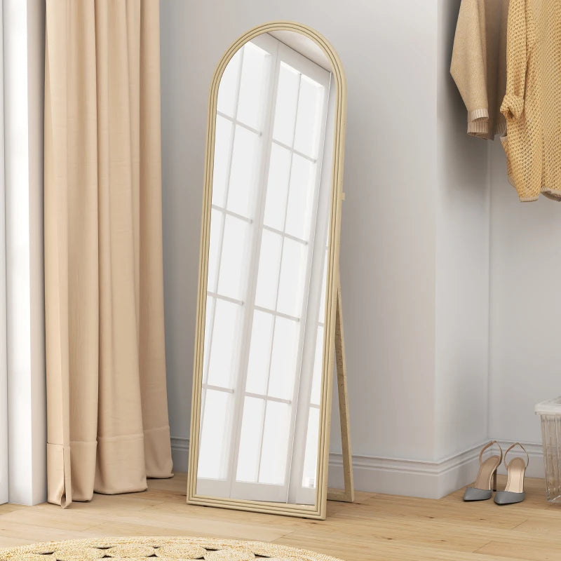 64" x 21" Full Length Mirror, Free Standing, Leaning or Wall, Arched Full Body Mirror with Faux Stone Frame, Beige