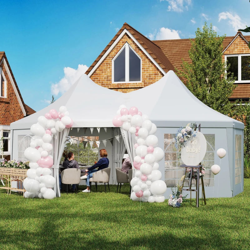 16' x 22' Wedding Event Party Tent High Peak Octagonal Outdoor Gazebo Canopy with Removable Walls, for Weddings, Parties, White