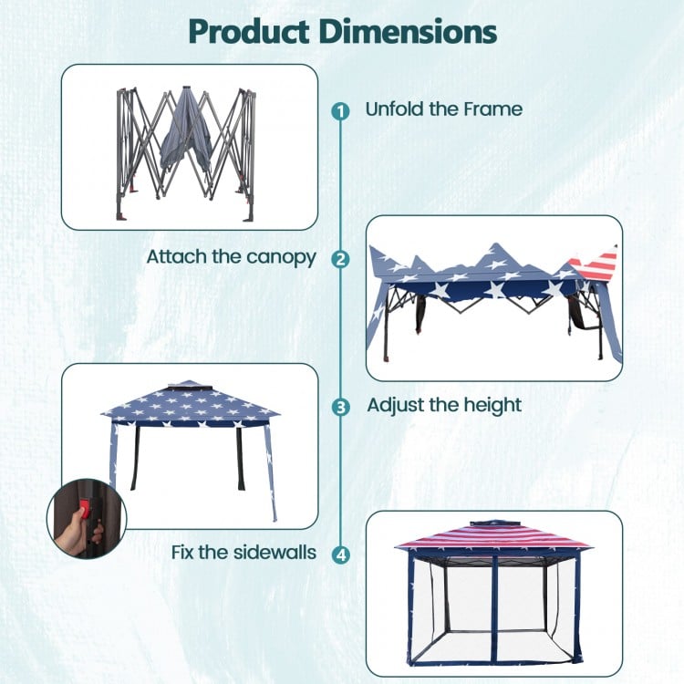11 x 11 Feet 2-Tier Pop-Up Gazebo Tent Portable Canopy Shelter Carry Bag Mesh-Blue