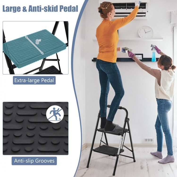 2-Step/3-Step Ladder with Wide Anti-Slip Pedal-2-Step