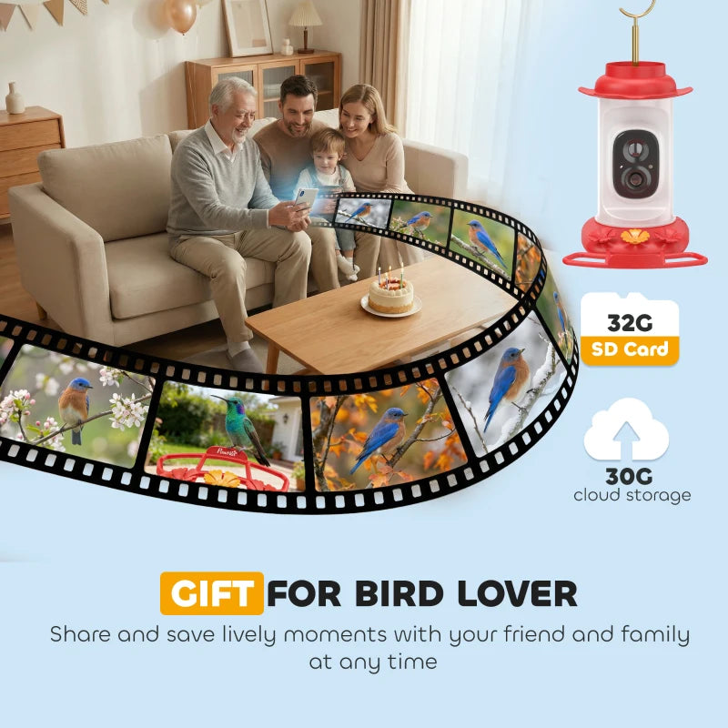 Smart Bird Feeder with Camera, AI Identify 16000+ Birds, 2K HD Live Video, 3W Solar, Instant Arrival Alerts