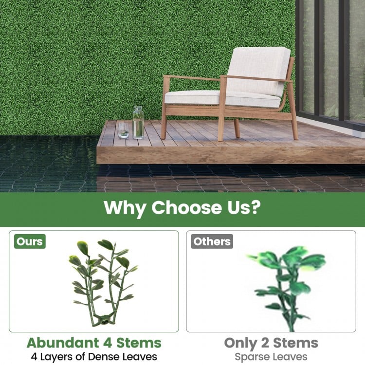 12 Pieces 20 x 20 Inch Artificial Boxwood Wall Panels with Insertable Branches