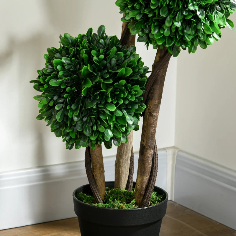 3ft Artificial Tree, Triple Ball Boxwood Topiary with Pot and Sandalwood Leaves, for Indoor Outdoor Home