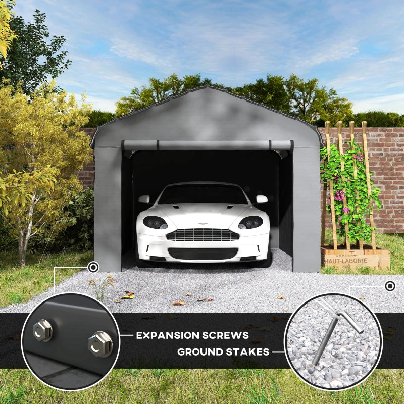 10' x 15' Metal Carport, Heavy Duty Garage Car Shelter with Galvanized Metal Roof and Removable Sidewalls, Light Grey