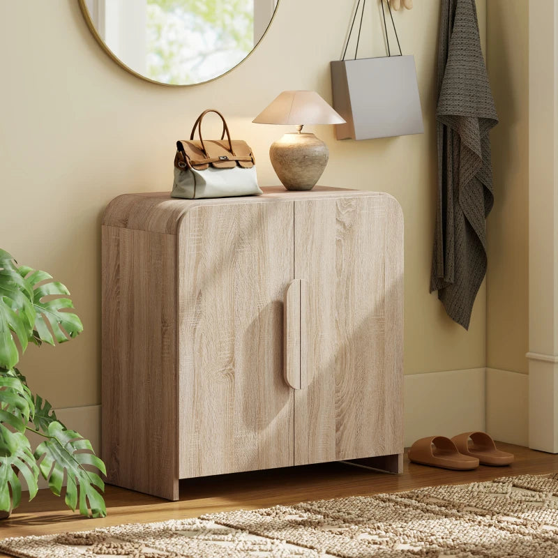 Sideboard Buffet Cabinet, 31.5" Modern Kitchen Storage Cabinet with Soft-Close Door and Adjustable Shelf, Natural Wood