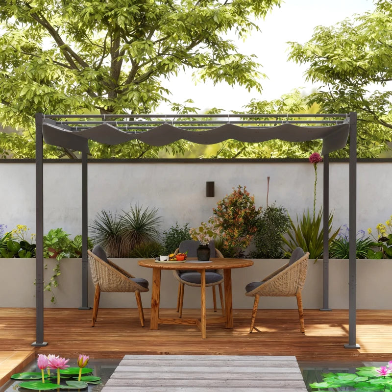 10' x 10' Outdoor Gazebo, Retractable Pergola Canopy with Magnetic Fixture, UPF30+ Metal Pergola Kit, Grey