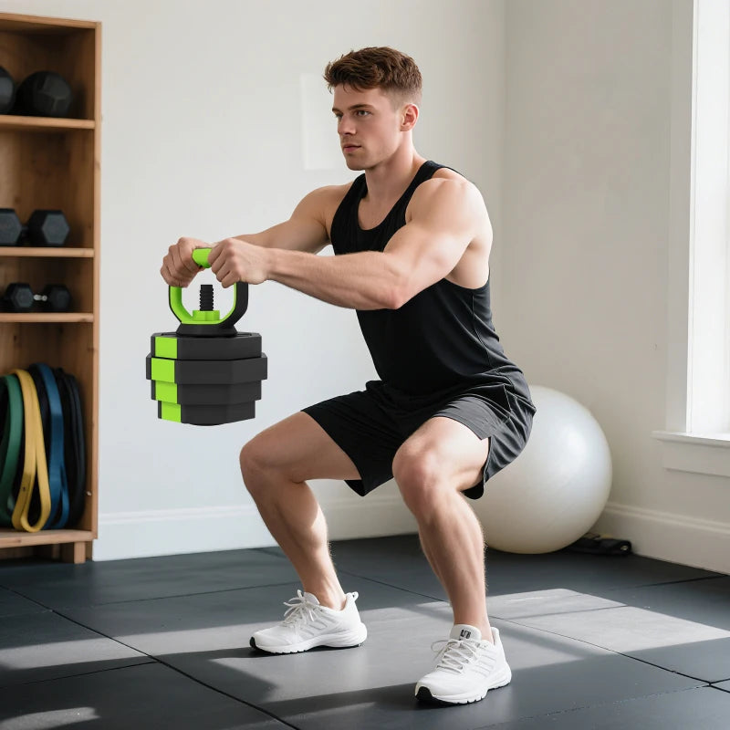 Soozier 6-in-1 Adjustable Dumbbell Set, Used as Kettlebell, Barbell, Dumbbell, Push-Up Stand, 66lbs Free Weights Set, Green
