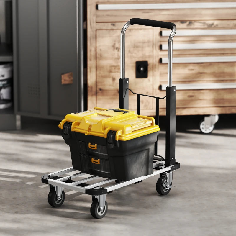 330 lbs Heavy Duty Hand Truck, Folding Trolley, Dolly with Adjustable Handle and Extendable Platform, Silver and Black