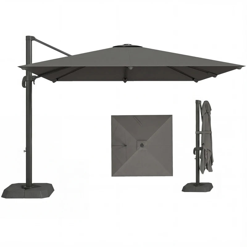 10 FT Patio Umbrella with Base, Outdoor Offset Cantilever Umbrella with Crank Handle and Tilt, 360° Rotation