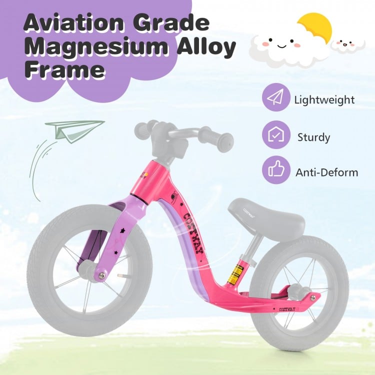 12-Inch Balance Bike with Adjustable Seat and Rotatable Handlebar for Over 36 Months Old-Pink