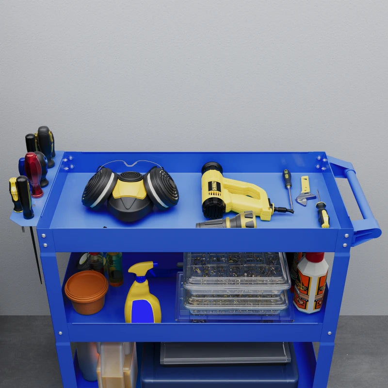 3 Tier Rolling Tool Cart with Wheels, 330 LBS Capacity Heavy Duty Utility Cart, Mobile Service Cart for Garage, Blue
