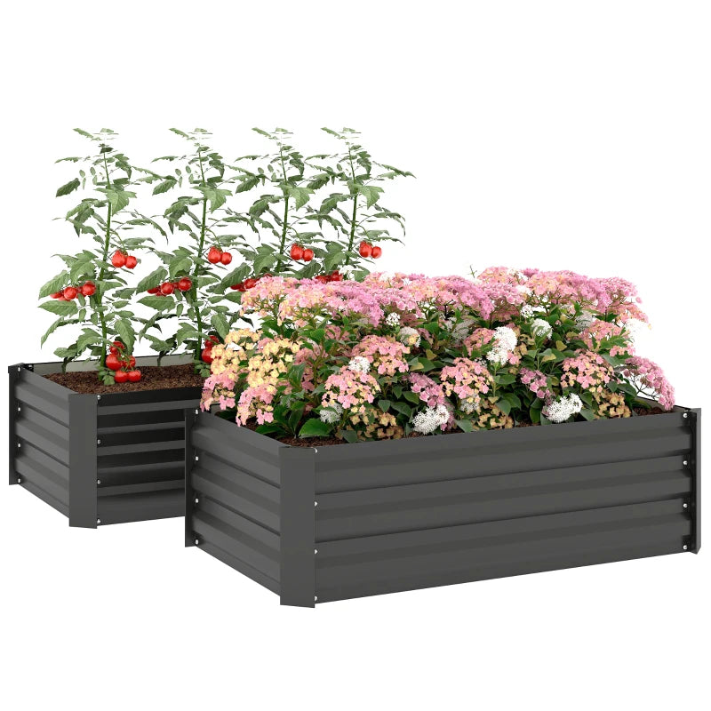 Set of 2 Galvanized Raised Beds for Garden, Outdoor Planter Box for Flowers, Herbs and Vegetables, Black