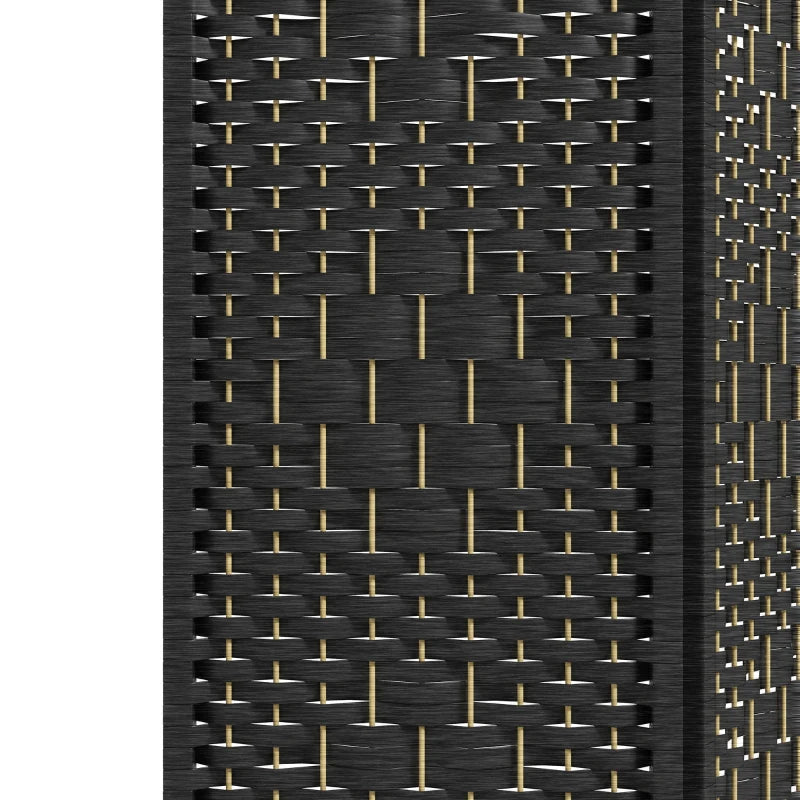 4 Panel Folding Room Divider, Portable Privacy Screen, Wave Fiber Room Partition for Home Office, Black