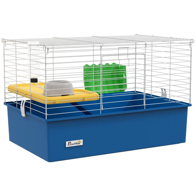 18.5" Small Animal Cage with Water Bottle, Food Dish, Platform, Ramp, Blue