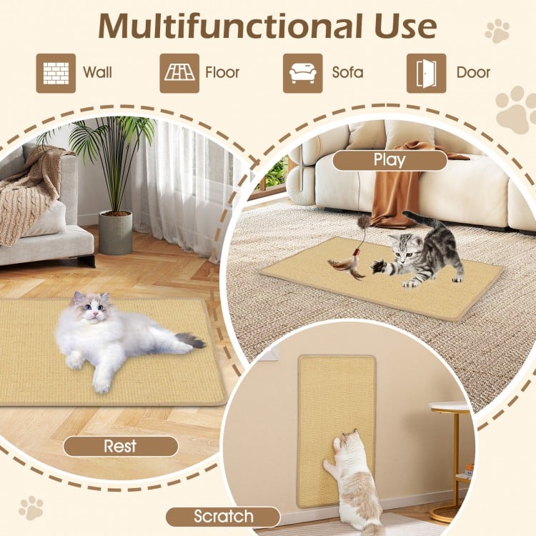 2 Piece Cat Scratcher Mat Set 32 x 20 Inch Natural Sisal Pads