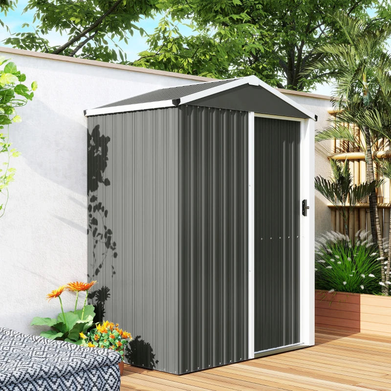 4.5 x 3ft Outdoor Storage Shed, Waterproof Metal Garden Shed with Lockable Door for Backyard, Patio, Lawn, Light Grey