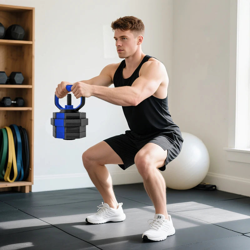 Soozier 6-in-1 Adjustable Dumbbell Set, Used as Kettlebell, Barbell, Dumbbell, Push-Up Stand, 44lbs Free Weights Set, Blue