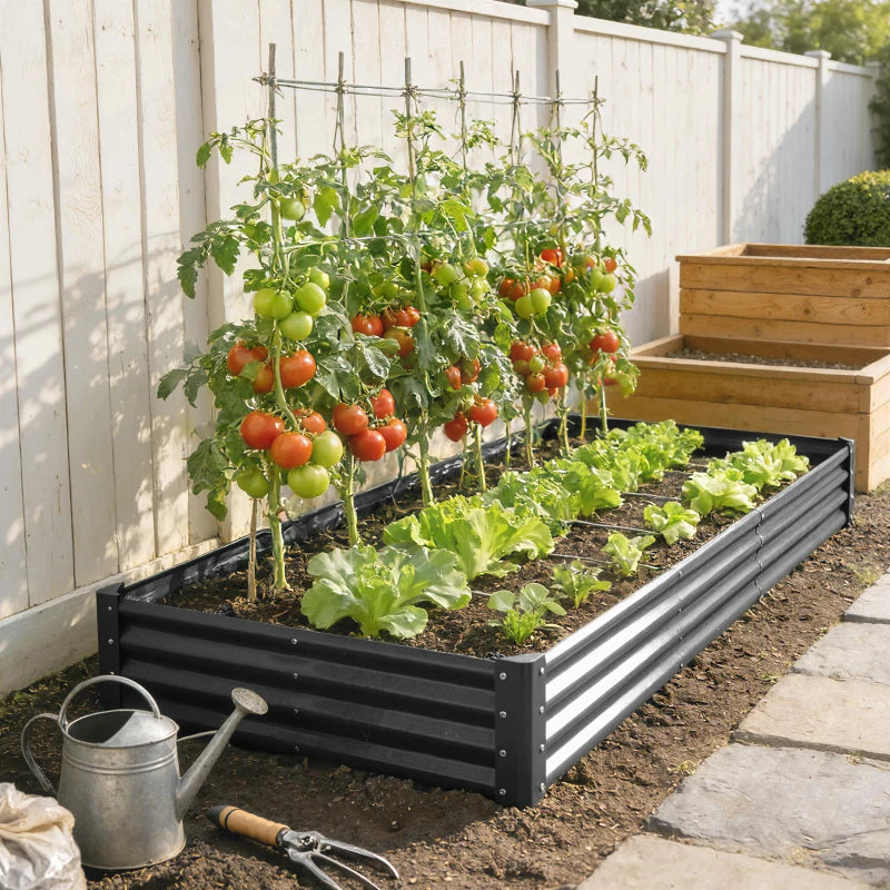 12 x 4 x 1ft Galvanized Raised Garden Bed, Reinforced Outdoor Planter Box with Open Bottom, Dark Grey