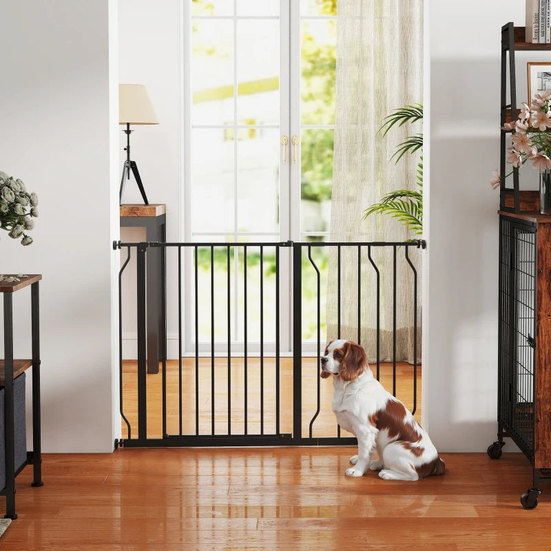 30"- 45" Easy Install Pet Gate w/ Door & Double Locking System, Extra Wide Dog Gate for Stairs, Hallways, Black