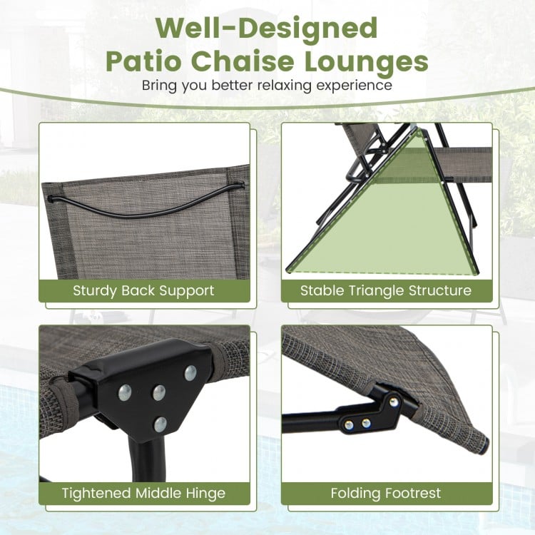2 Piece Patio Folding Chaise Lounge Chairs Recliner with 6-Level Backrest-Coffee