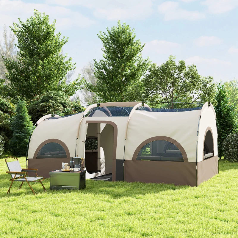 4-6 Person Camping Tent, 3 Room Cabin Tent, 3000mm Waterproof and UPF30+ with Sewn in Groundsheet and Carry Bag, Khaki