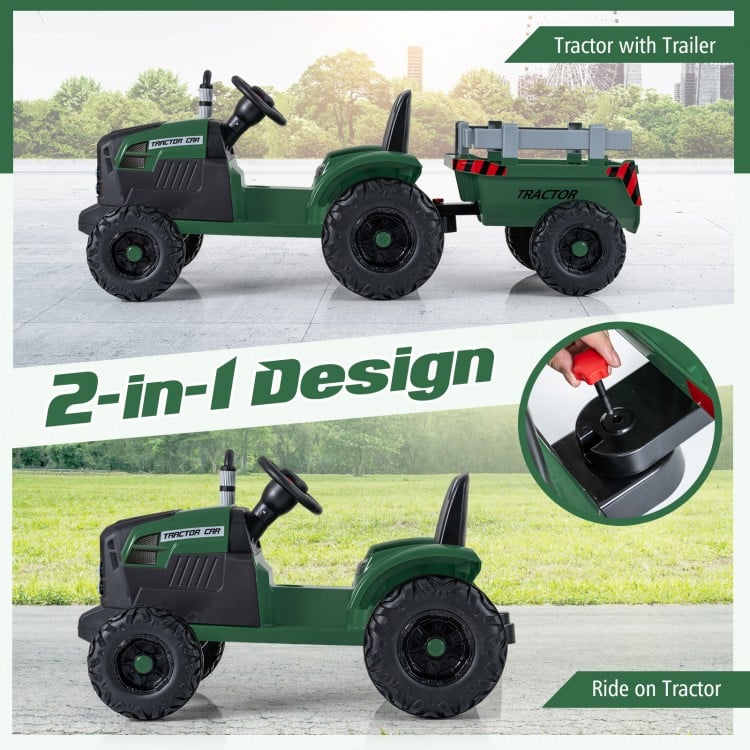 24V Ride On Tractor for Kids Electric Vehicle with Detachable Trailer and Remote Control-Dark Green
