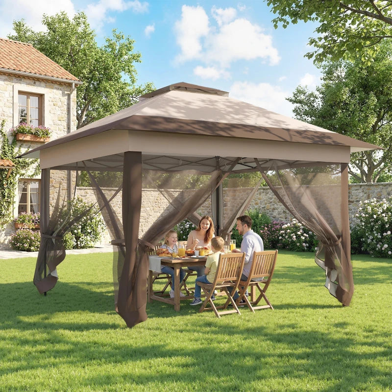 12' x 12' Foldable Pop-up Party Tent Instant Canopy Sun Shade Gazebo Shelter with Steel Frame, Khaki