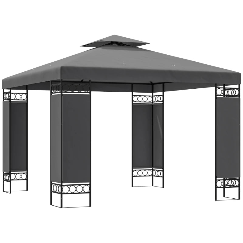 10 x 10 FT Canopy Gazebo, Double Roof Patio Gazebo with Screen Panels and Metal Frame for Deck, Backyard, Dark Grey