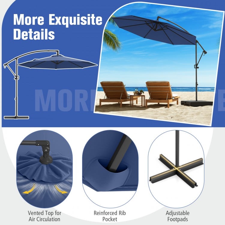 10 Feet Offset Hanging Umbrella with Base and Infinite Tilt-Navy