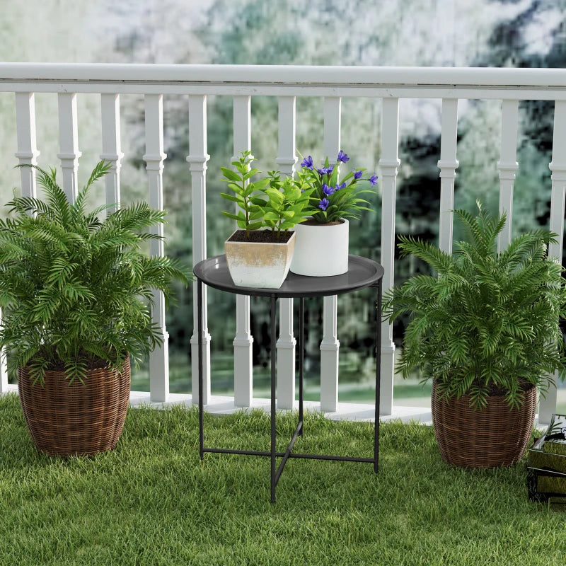 18" Outdoor Side Table with Removable Tray and Folding Legs, Indoor Outdoor for Balcony, Porch, Black