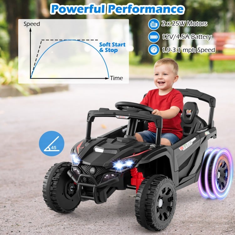 12V Kids Ride On Car UTV Electric Vehicle with LED Lights  Music and Horn-Black