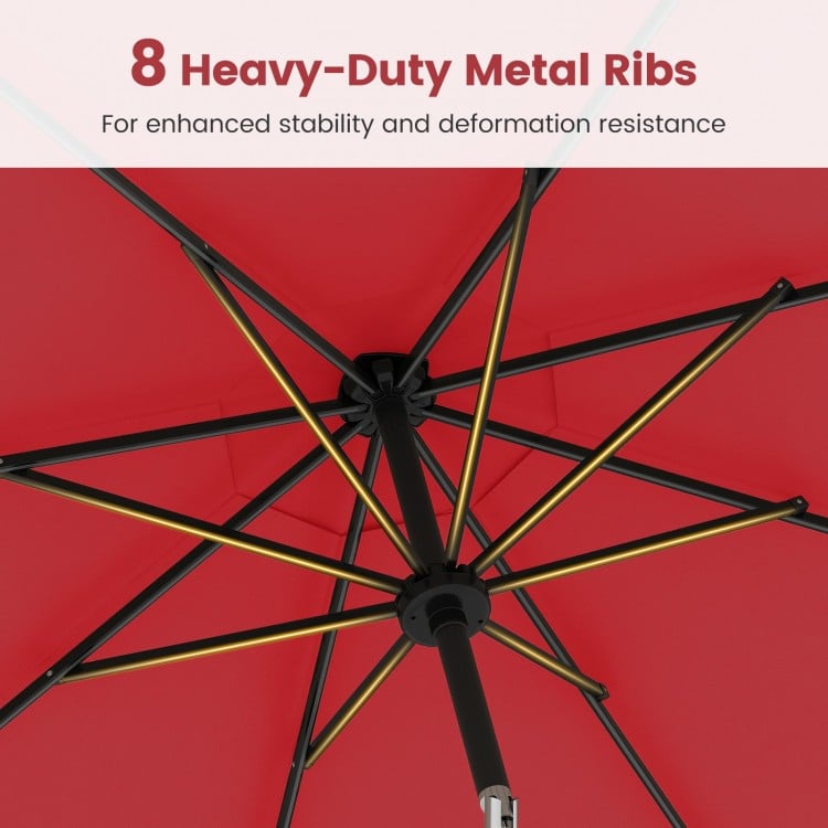 10 Feet Solar Patio Umbrella with 96 Multi-Colored Flowing LED Lights and Tilt Adjustment-Red
