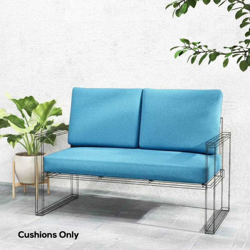 2 Seater 5" Thick Outdoor Seat Cushions with 7" Backrest, Loveseat Outdoor Furniture Cushions, Turquoise