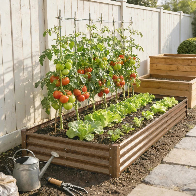 12 x 4 x 1ft Galvanized Raised Garden Bed, Reinforced Outdoor Planter Box with Open Bottom, Distressed Brown