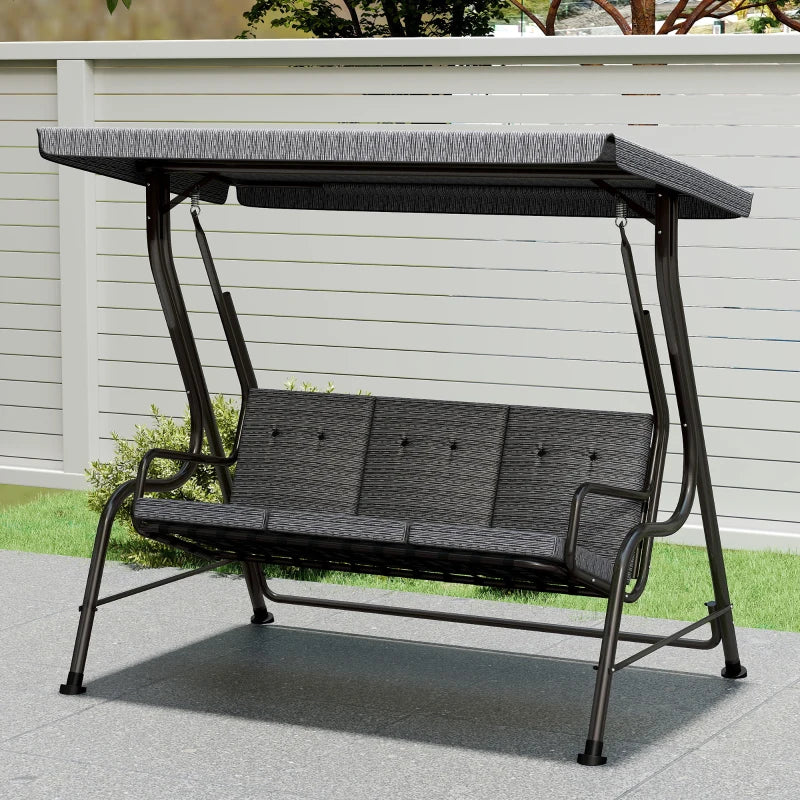 3-Person Porch Swing Chair, Patio Swing Bench with Adjustable Canopy, Removable Thicken Cushion, Black