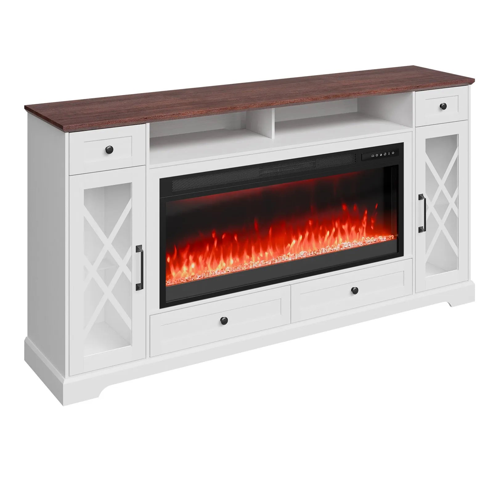 VEVOR 80" Fireplace TV Stand with LED Light Remote Control & Timer Brown + White
