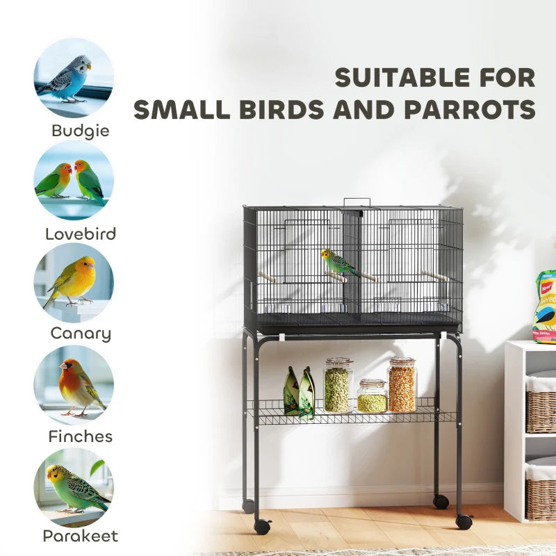 46" H Bird Cage, Large Parakeet Cage for Budgie, Lovebird, Canary, Finches with Divider, Black