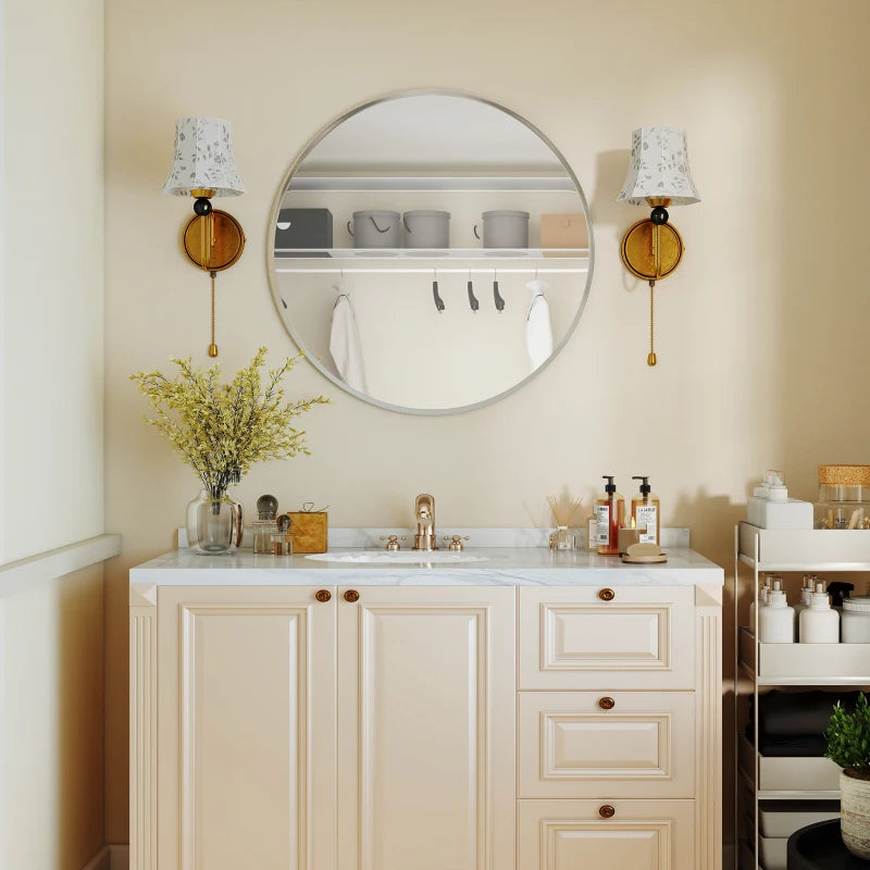 24" Decorative Wall Mirror for Bedroom Living Room, Modern Round Bathroom Mirror for Home Decor, Silver