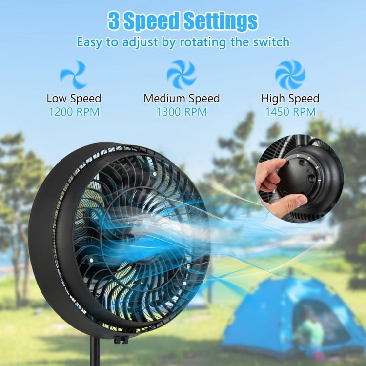 16 Inch Outdoor Misting Fan Oscillating Pedestal Fan with 3 Mist Levels-Black
