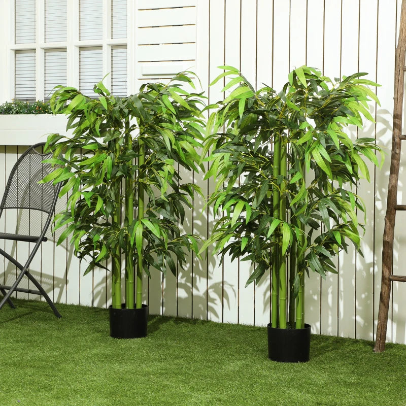 4.6FT Artificial Bamboo Tree Set of 2, Decorative Faux Plant in Nursery Pot, Faux Tree for Home Indoor Decor
