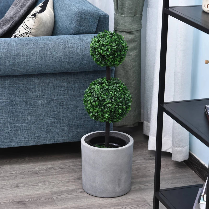 2 Ball Topiary Tree in Pot for Home Decor Set of 2, Artificial Plant for Home Office, Living Room Decor, Dark Green
