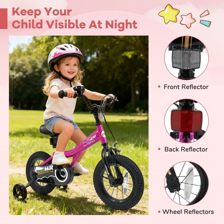 12-Inch Kids Bike with Removable Training Wheels Pink-Brave Hero