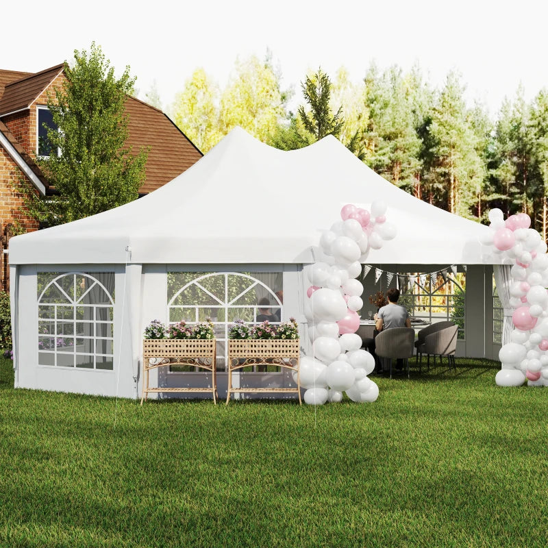 21' x 29' Wedding Event Party Tent, High Peak Decagonal Outdoor Gazebo Canopy with Removable Walls, Ropes and Stakes, White