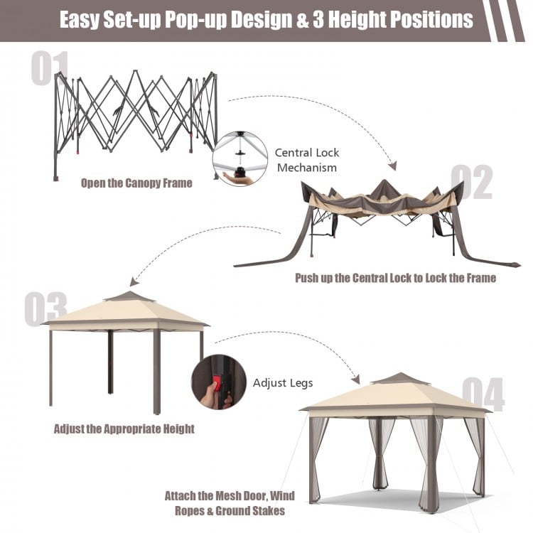 2-Tier 11 x 11 Feet Pop-Up Gazebo Tent Portable Canopy Shelter Carry Bag Mesh