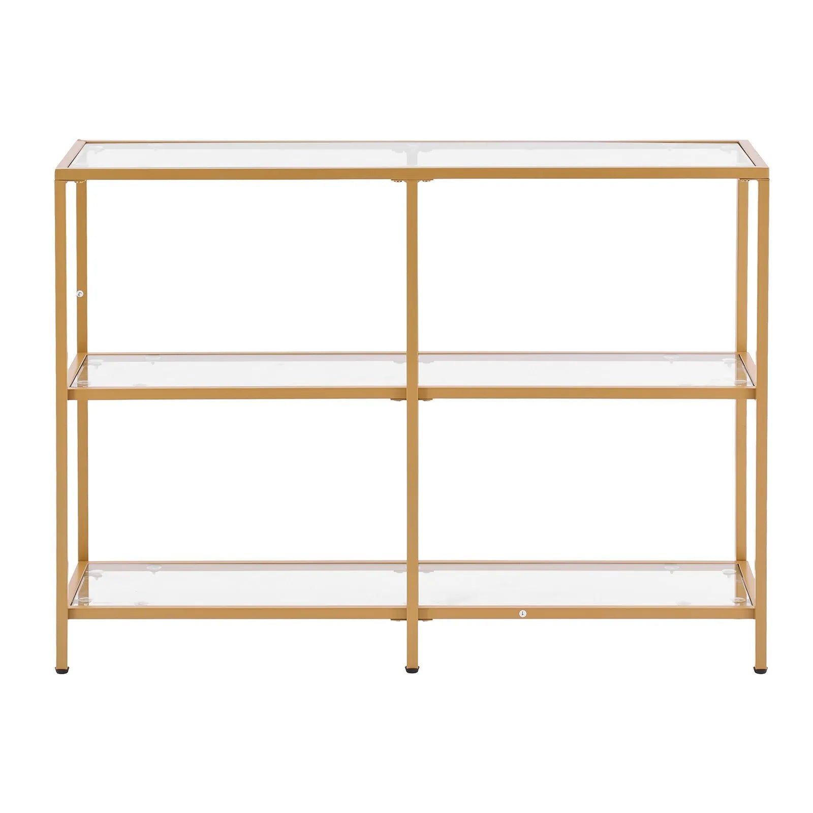 VEVOR 3-Tier Glass Console Table Rectangle Sofa Side Table with Anti-Tip Golden