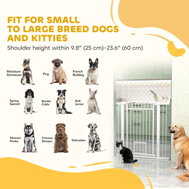 30"-41" Extra Wide Pet Gate with Small Door, 42" H Dog Gate with 3-Inch and 5.5-Inch Extension Kit