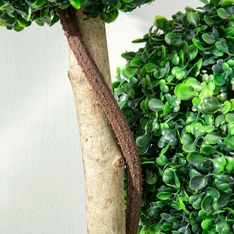 35 Inch Potted Fake Plant, Artificial Boxwood Topiary Tree, Triple Ball Tree for Indoor and Outdoor, Dark Green