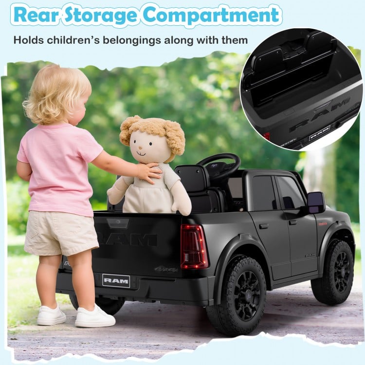 2 Seater 24V Ride on Toy for Big Kids Licensed Ram Truck with Remote and Music-Black