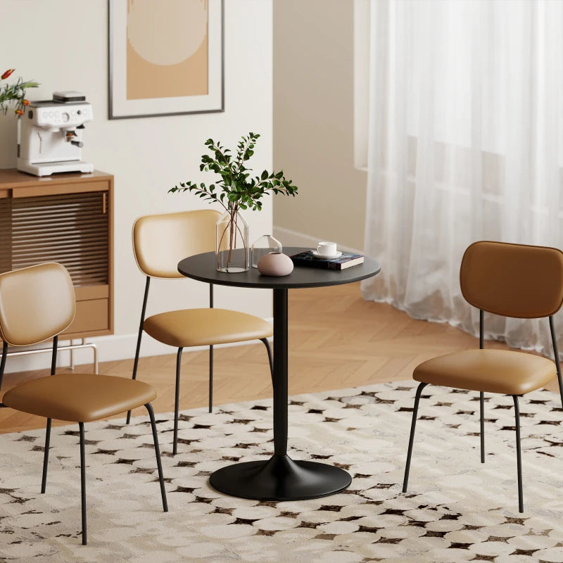 27.6" Round Kitchen Table for 2, Modern Small Dining Table with Wood Veneer, Steel Base for Dining Room, Black